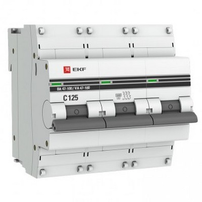 Автоматический выключатель EKF PROxima ВА47-100, 3х-полюсный, 80 Ампер, характеристика C, 10kA