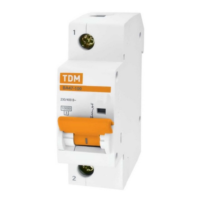 Автоматический выключатель TDM ВА47-100, однополюсный, 25 Ампер, 10кА, характеристика D