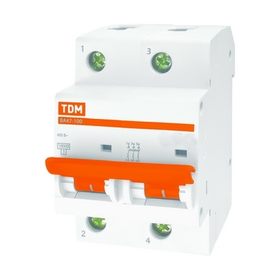 Автоматический выключатель TDM ВА47-100, двухполюсный, 50 Ампер, 10кА, характеристика C